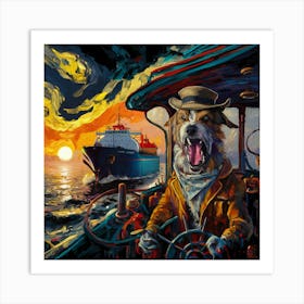 Dog On A Boat Art Print