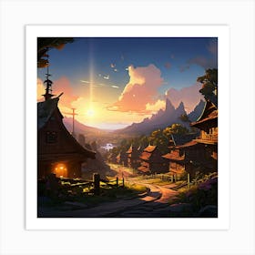 Village At Sunset 2 Art Print