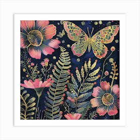 Pink Butterflies And Flowers Art Print