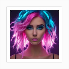 Pink and blue neon hair Art Print