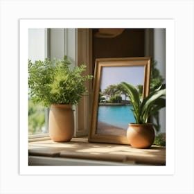 Two Potted Plants On A Window Sill Art Print