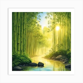 A Stream In A Bamboo Forest At Sun Rise Square Composition 64 Art Print