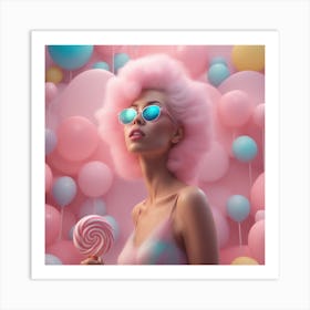 Pink Lollipop Girl Art Print