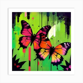 Two Butterflies On A Green Background 2 Art Print