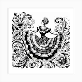 Line Art Mexican Dancer 3 Art Print