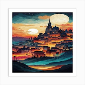 Cityscape At Night Art Print