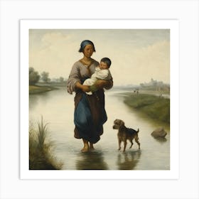Woman And Child In A River Art Print