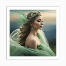 Fairy Girl In Green Dress Art Print