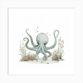 Storybook Style Octopus With Bubbles 1 Art Print