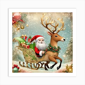 Santa Claus In Sleigh Art Print