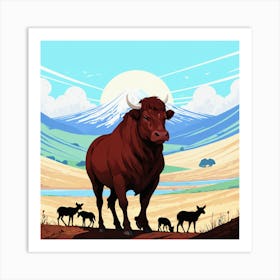 Cow And Her Herd Art Print