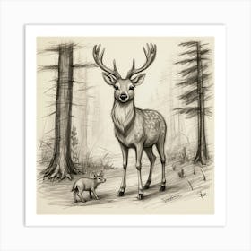 Deer And Pig Art Print