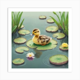 Duckling In Pond Art Print