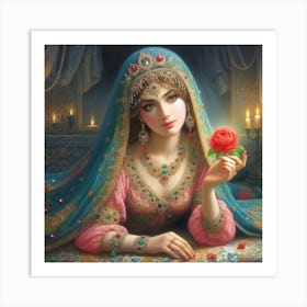 Islamic Woman With Rose Art Print