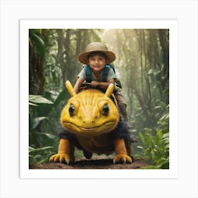 Kid riding on the caterpillar Art Print