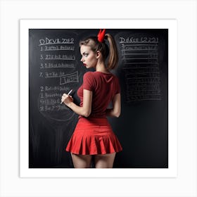 Sexy Girl In Red Skirt Art Print