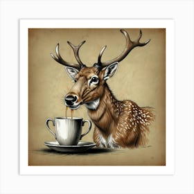 Deer Drinking Coffee 1 Art Print