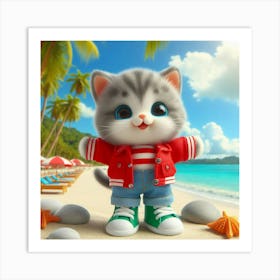 Cute Cat On The Beach Art Print