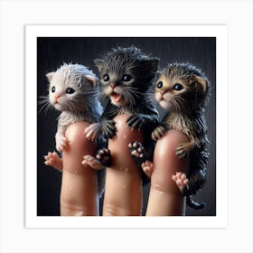 Three Kittens On A Finger Art Print