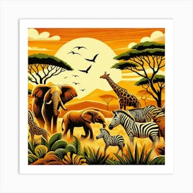 Giraffes And Zebras 2 Art Print