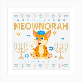 Meownorah Jewish Cat Kitty Hanukkah Ugly Chanukah Sweater 1 Art Print