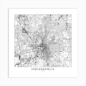 Indianapolis White Map Square Art Print