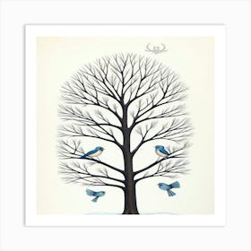 Birds Perching In A Tree Winte Art Print