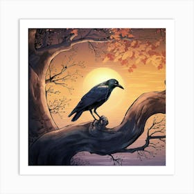 Evening Solitude – A Crow S Perch In Autumn Art Print
