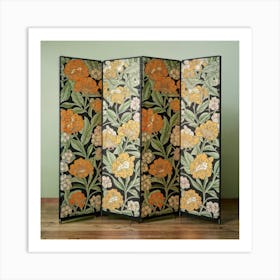 A Floral Design In A Green And Orange Room Divid (7) Art Print