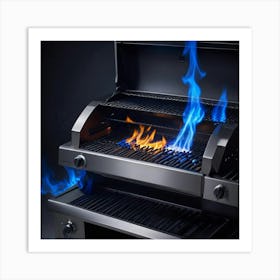 Blue Flames On A Grill Art Print