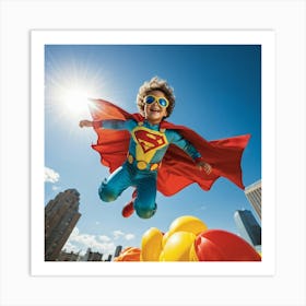 A Dynamic Superhero Costume Clad Business Leader Soaring Through A Bright Summer Sky Their Cape Rip (6) Art Print