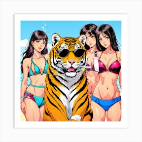 Tiger On The Beach Art Print