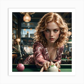 Girl Playing Pool Art Print