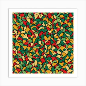 Mosaic Seamless Pattern, A Pattern Featuring Abstract Geometric Shapes With Parlell Lines And Mustard Rustic Green And Red Colors, 126 Art Print