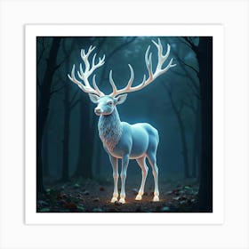 A Mythical Stag With Antlers Of Glowing, Fractal Patterns Standing In A Celestial Forest Art Print