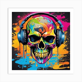 Skull With Headphones 2 Art Print