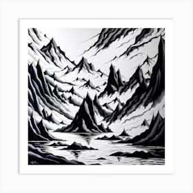 Black And White Painting, black and white art, abstract landscape Art Print