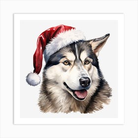 Husky Dog In Santa Hat 1 Art Print