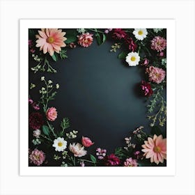 Floral Wreath On Black Background 2 Art Print