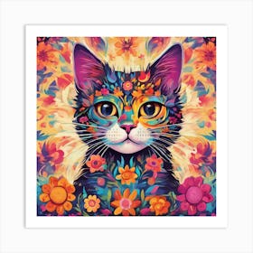 Flower Power Cat Art Print (5) Art Print
