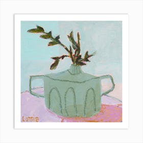 Lottie's Green Vase on Velvet Art Print