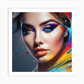 Portrait Of A Woman With Colorful Makeup Art Print