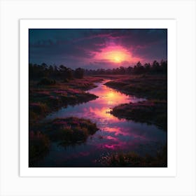 Sunset Over A Stream 1 Art Print