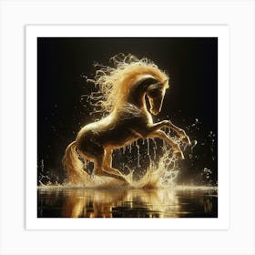 Golden Horse Splashing Water Art Print