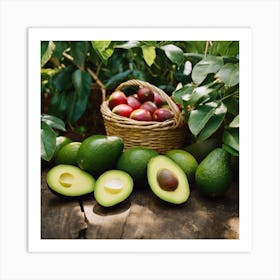 Avocados On A Wooden Table Art Print