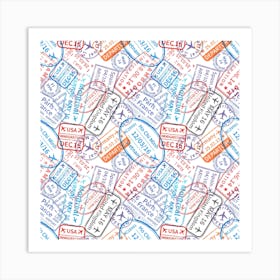 Seamless Travel Stamps Pattern Art Print