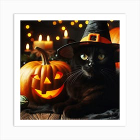 Halloween Cat In Witch Hat 1 Art Print