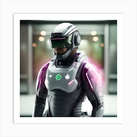 The Image Depicts A Stronger Futuristic Suit For Military With A Digital Music Streaming Display 10 Art Print