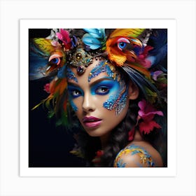 Beautiful Woman With Feathers 3 Art Print