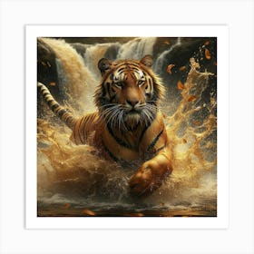 Tiger Running In Water Art Print